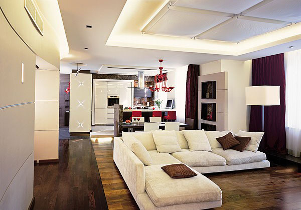 Moderna virtuve un dzīvojamā istaba