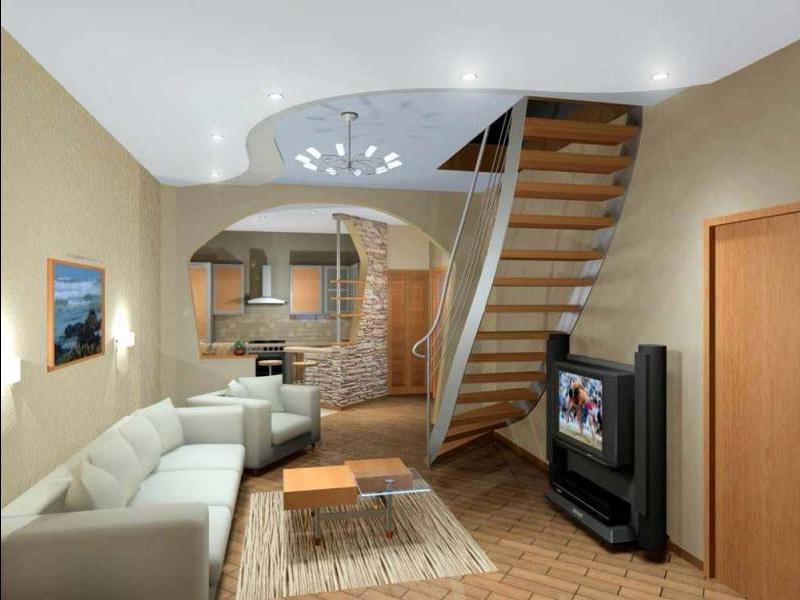 Dzīvojamās istabas dizains ar kāpnēm