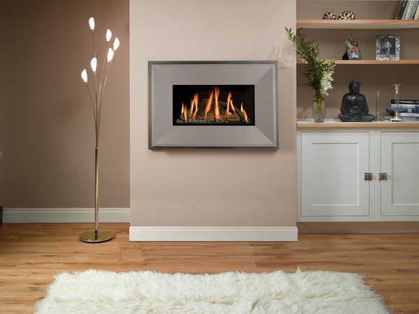 Example of a living room with electric fireplace
