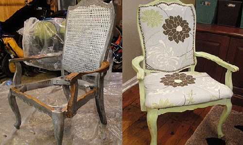 Conversion d'une chaise avec une tapisserie d'ameublement molle