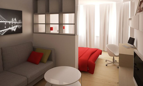 The layout of the living room-bedroom