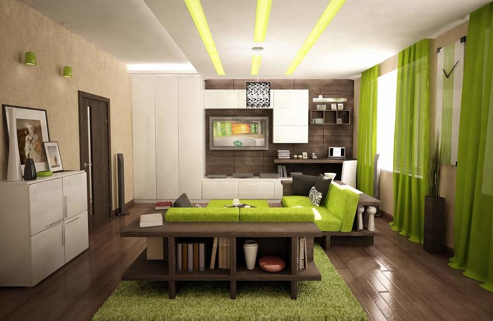 غرفة المعيشة بألوان خضراء
